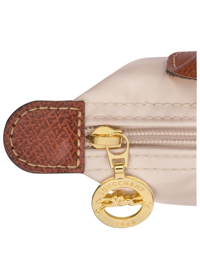 Mini Carryall Handbag for Women, Water-Repellent Woven Fabric with Leather Trim, Beige - Image 5