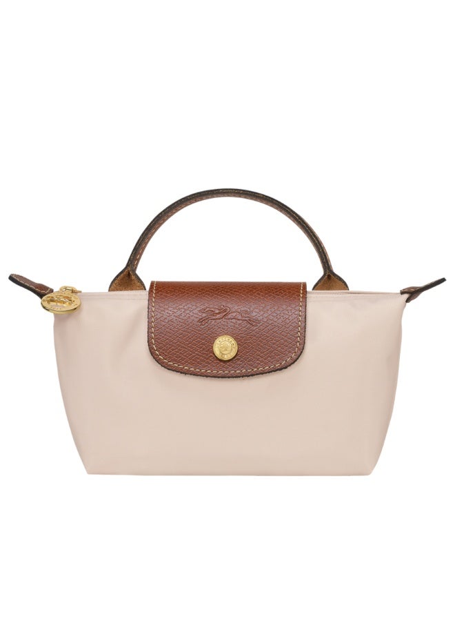 Mini Carryall Handbag for Women, Water-Repellent Woven Fabric with Leather Trim, Beige - Image 1