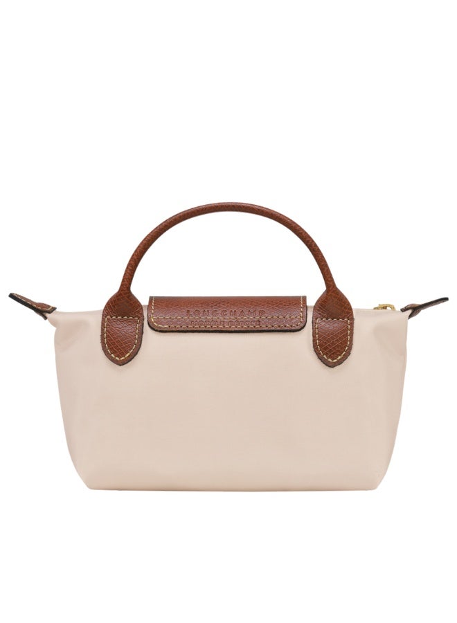 Mini Carryall Handbag for Women, Water-Repellent Woven Fabric with Leather Trim, Beige - Image 2