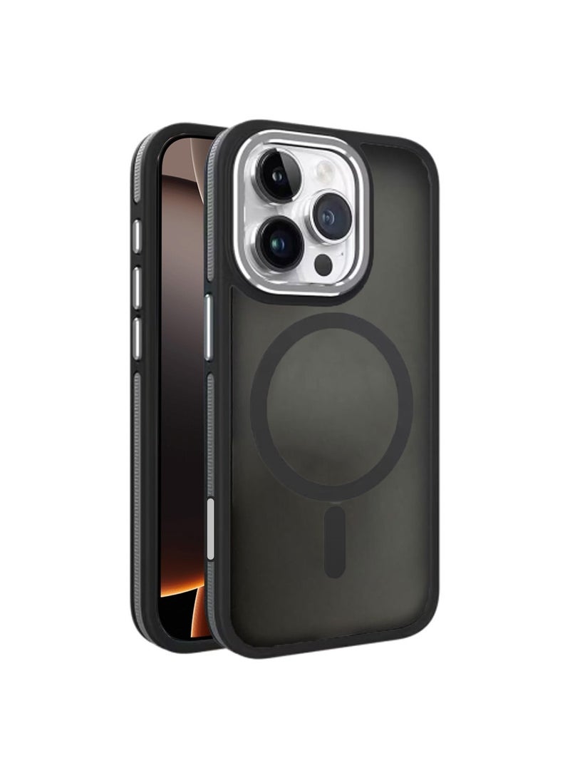 Techie غطاء خلفي شفاف ماغسيف مع واقي عدسة كاميرا معدني مرتفع لجهاز آبل آيفون 16 برو ماكس - حماية من السقوط بمعيار عسكري، ضد بصمات الأصابع وضد الاصفرار - أسود غير لامع - Image 1