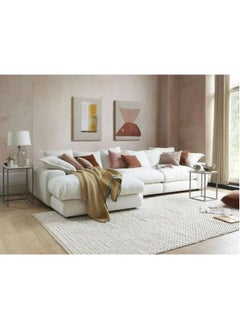 Betak Swedish Wood and Linen L-Shape Sofa - White  - Image 1