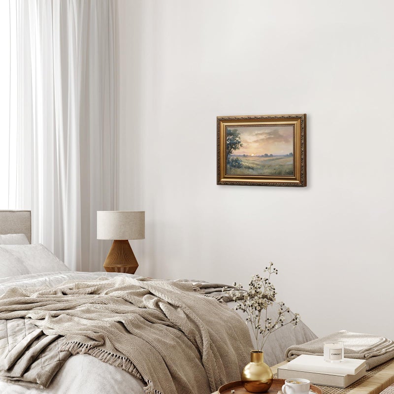 ASTRDECOR Vintage Framed Wall Art, Landscape Oil Painting Farmhouse Wall Decor with Muted Autumn Sunset, Retro French Country Artwork, Neutral Country Scenery Pictures Decor, Gold Framed Canvas Printing 12''x16'' - Image 4