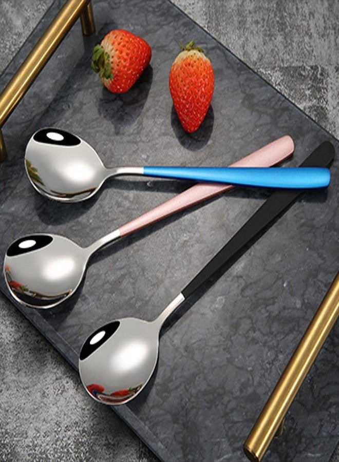 PRAYAS Silver Dessert Spoons Round Dinner Spoon Set Tableware Set Tablespoons Dinner Spoons Spoon Set Stainless Steel Soup Spoon Long Handle (Pack of 4) - Image 3