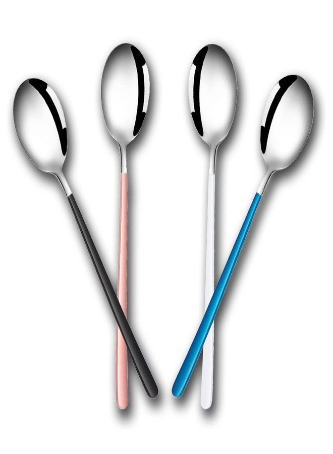 PRAYAS Silver Dessert Spoons Round Dinner Spoon Set Tableware Set Tablespoons Dinner Spoons Spoon Set Stainless Steel Soup Spoon Long Handle (Pack of 4) - Image 1