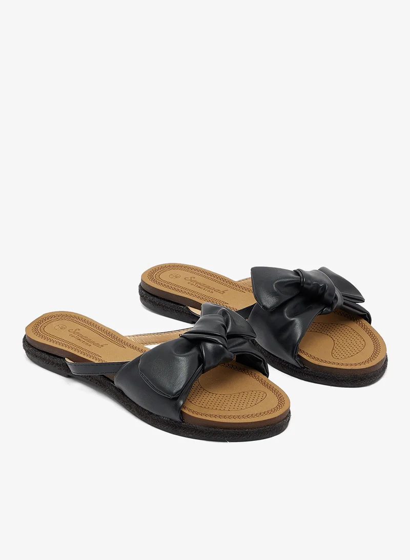 Savannah Collection Black Flat Sandal With Bow for Women | Best Price UAE