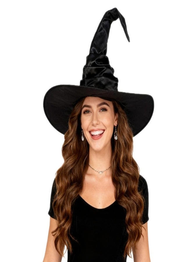KITRDOOR Halloween Witch Hat for Women's, Black Witch Costume Accessory Sparkling Diamond Adult Cap for Halloween Witch - Image 1