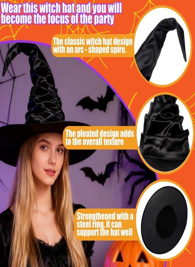 KITRDOOR Halloween Witch Hat for Women's, Black Witch Costume Accessory Sparkling Diamond Adult Cap for Halloween Witch - Image 3