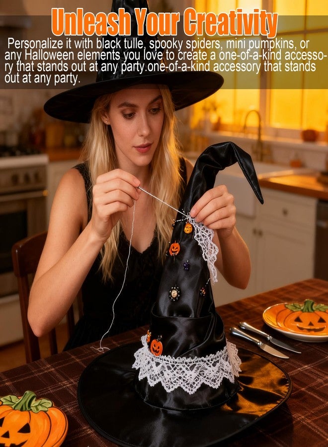 KITRDOOR Halloween Witch Hat for Women's, Black Witch Costume Accessory Sparkling Diamond Adult Cap for Halloween Witch - Image 5
