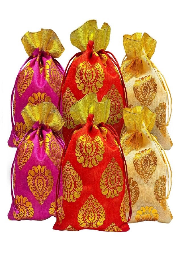 Satvik Ambi Potli Big Size Designer Potli, Dry Fruit Diwali Gift Packaging Bag Handmade Premium Fabric With Random Design Indian Housewarming Return Gift Items Bulk (SET OF 12) - Image 5