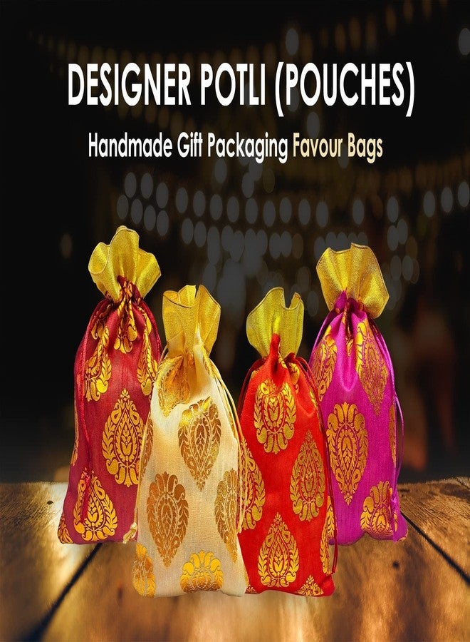 Satvik Ambi Potli Big Size Designer Potli, Dry Fruit Diwali Gift Packaging Bag Handmade Premium Fabric With Random Design Indian Housewarming Return Gift Items Bulk (SET OF 12) - Image 4