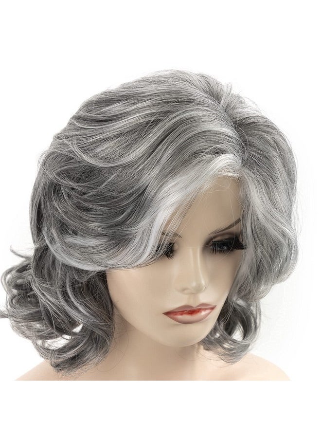 RENERSHOW - Grey Wig Short Grey Wavy Wigs For Women Mixed Gray Curly Synthetic Wig Midlength Salt And Papper Wig Natural Daily Costume Old Lady Wig - Image 1