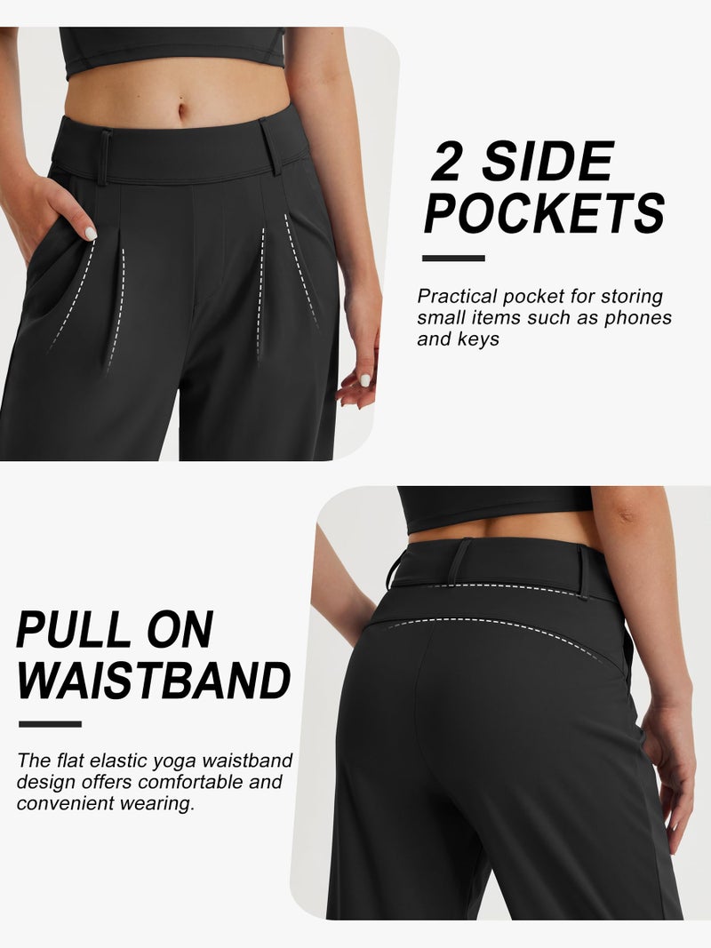 Libin Women's Wide Leg Dress Pants 27" High Waisted Stretch Work Casual Sweatpants Business Office Pants Trousers with Pockets,Black,X-Large - Image 5