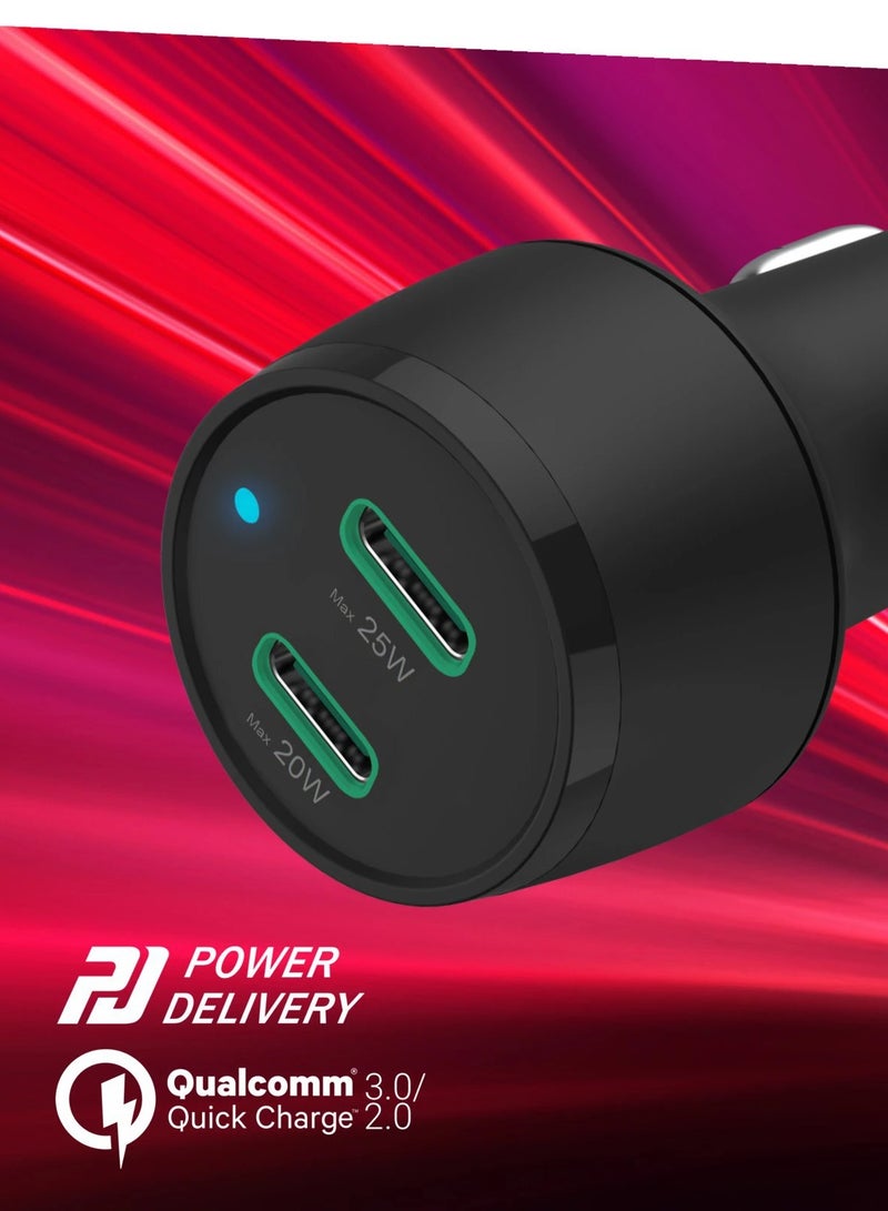 هاما شاحن سيارة 45 وات USB-C لتوصيل الطاقة سريع مع منفذين للهواتف الذكية / شاحن بمنفذ USB Type-C مزدوج مع دعم PD والشحن السريع - أسود - Image 5