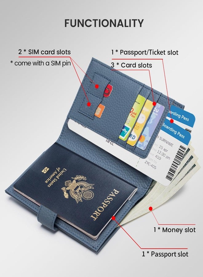 Karmiir RFID Passport Holder Travel Wallet for Women, Leather Passport Cover Wallet with Card Holders SIM Slots,Zippered Coins Pocket and Cash Slot Slim Compact Travel Wallet, Dark Blue, Compact and - Image 2