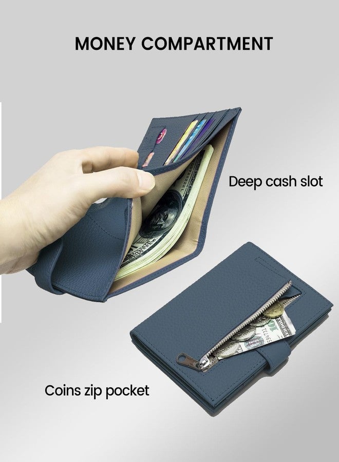 Karmiir RFID Passport Holder Travel Wallet for Women, Leather Passport Cover Wallet with Card Holders SIM Slots,Zippered Coins Pocket and Cash Slot Slim Compact Travel Wallet, Dark Blue, Compact and - Image 3