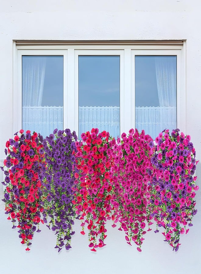 Hrobek Artificial Hanging Flowers for Outdoor, 2pcs Fake Plants Long Vine Morning Glory Eucalyptus, UV Resistant Realistic Faux Greenery Indoor Outside Patio Porch Garden Spring Decor, Rose Purple - Image 4