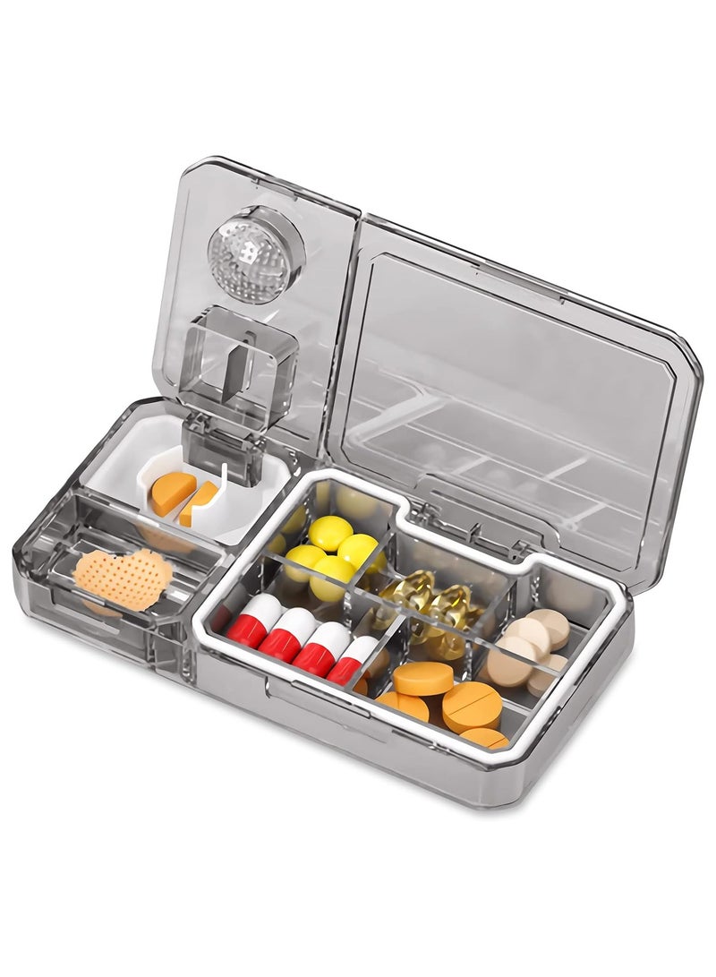 SYOSI Pill Organizer with Pill Cutter & Crusher, 3 in 1 Multifunctional Pill Splitter, Slicer Medicine Case, Portable Travel Pill Box Container for Storing Grinding Cutting Pills Vitamins Tablets, Easily - Image 1