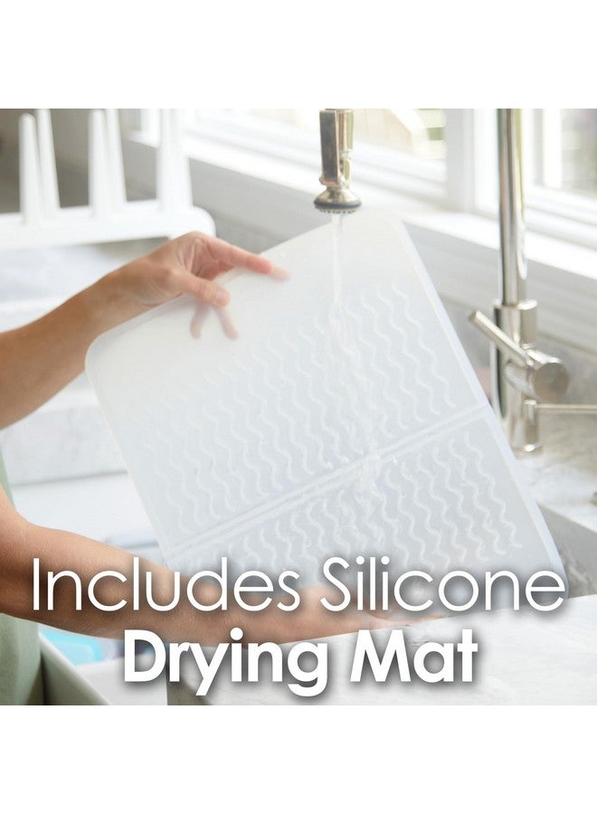 بوب يام رف تجفيف PopYum Glacier White الموفر للمساحة من زجاجات مُعاد تدويرها بنسبة 100% مع حصيرة تجفيف من السيليكون الشفاف المصقول، مناسب لزجاجات الأطفال والأكياس البلاستيكية والأكواب والزجاج والأكواب الصغيرة - Image 3