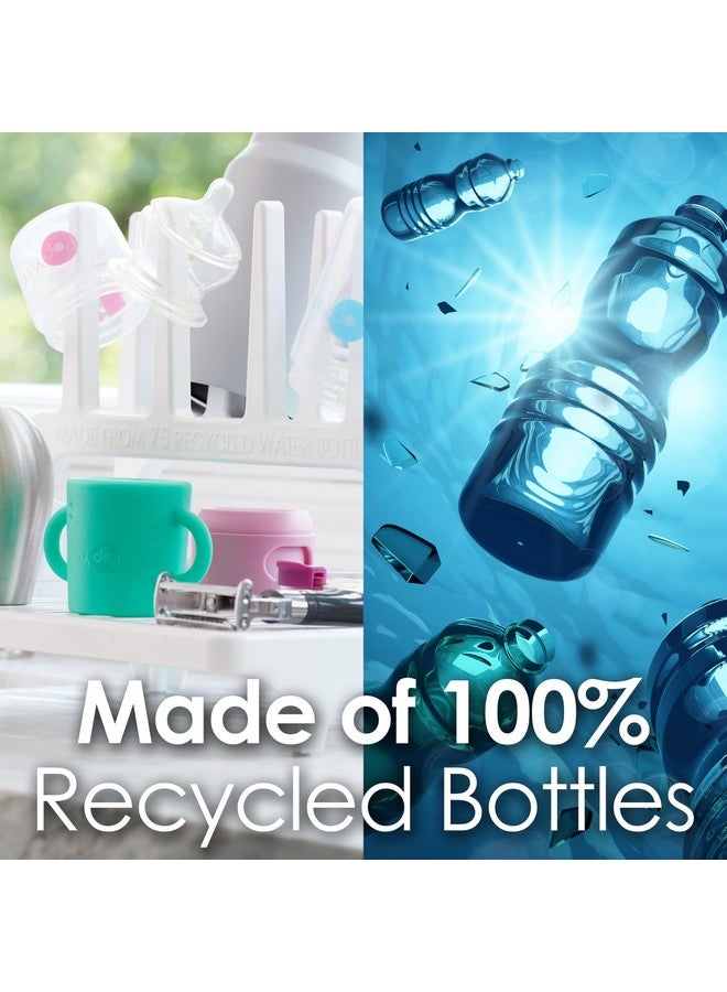 بوب يام رف تجفيف PopYum Glacier White الموفر للمساحة من زجاجات مُعاد تدويرها بنسبة 100% مع حصيرة تجفيف من السيليكون الشفاف المصقول، مناسب لزجاجات الأطفال والأكياس البلاستيكية والأكواب والزجاج والأكواب الصغيرة - Image 2