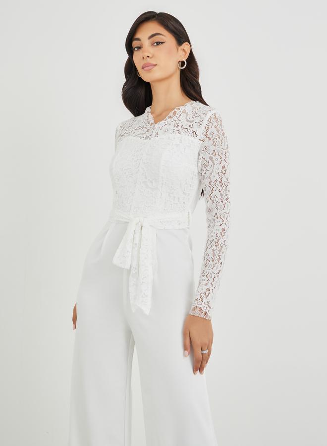 Styli Lace Insert Long Sleeve Wide Leg Jumpsuit - Image 2