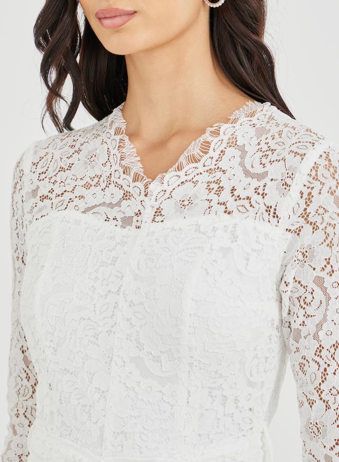 Styli Lace Insert Long Sleeve Wide Leg Jumpsuit - Image 3