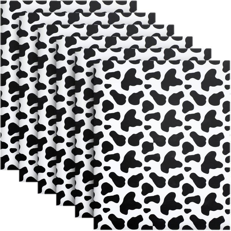 6 Sheets Cow Print Heat Transfer Vinyl 12 x 10 Inch Iron on Cowhide HTV Vinyl Cow Print Animal Patterned HTV Craft Adhesive Black White for Cowboy Cowgirl Shirt Bag DIY