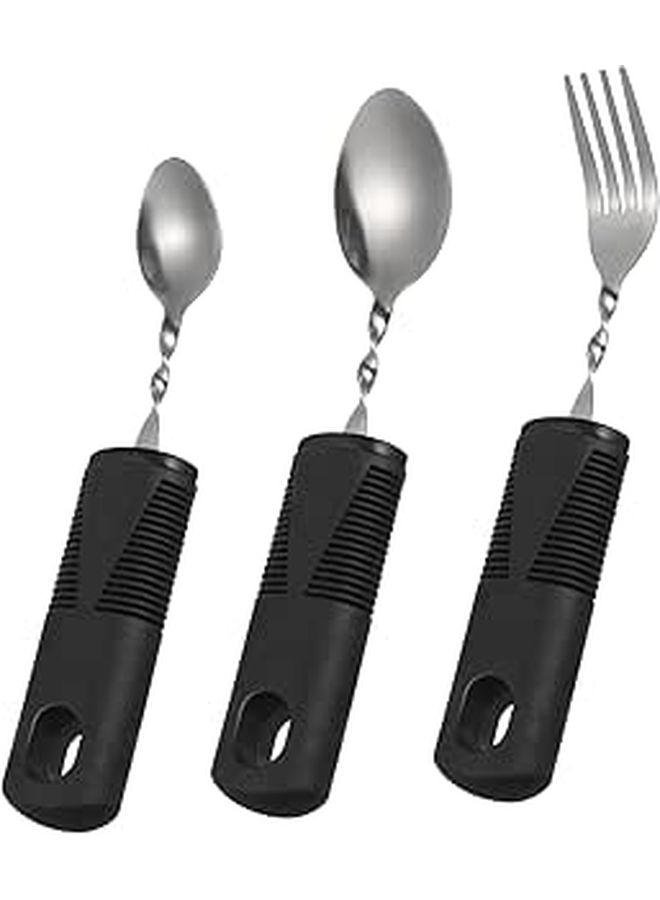 Unomor 3 Pieces Bendable Adaptive Utensils Set For Elderly Non Slip Handle Stainless Steel Fork And Spoon Portable Cutlery For Arthritis - Image 1