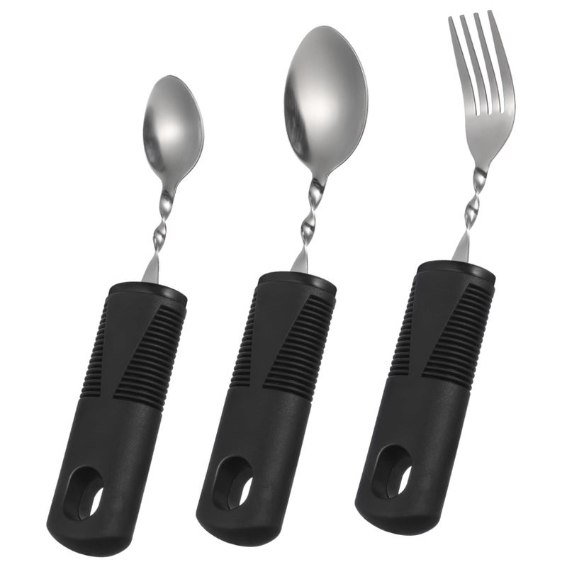 Unomor 3 Pieces Bendable Adaptive Utensils Set For Elderly Non Slip Handle Stainless Steel Fork And Spoon Portable Cutlery For Arthritis - Image 2
