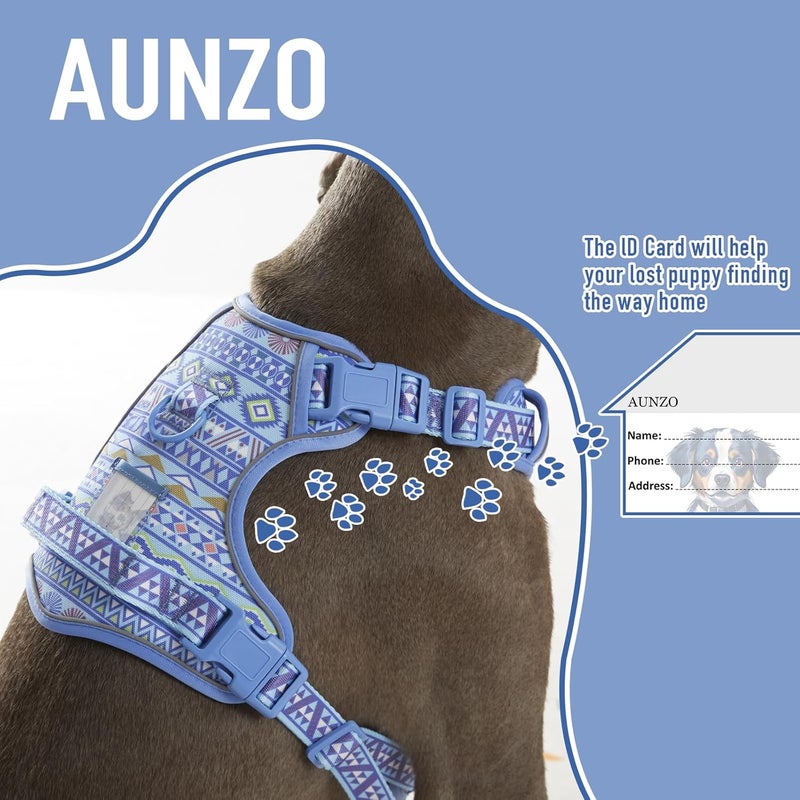 AUNZO Light Dog Harness for Small Sized Dog Breeds, No-Pull Pet Harness with 2 Leash Clips, Adjustable Soft Padded Dog Vest, Reflective Pet Oxford Vest, Puggle, Terriers, Beagle, Blue Ethnic S - Image 5