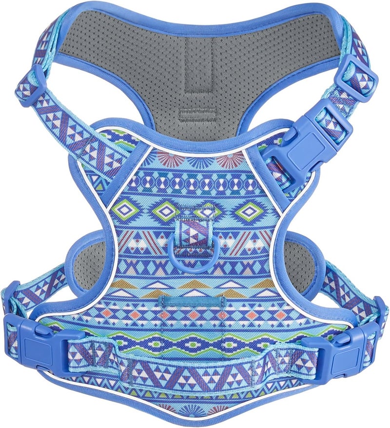 AUNZO Light Dog Harness for Small Sized Dog Breeds, No-Pull Pet Harness with 2 Leash Clips, Adjustable Soft Padded Dog Vest, Reflective Pet Oxford Vest, Puggle, Terriers, Beagle, Blue Ethnic S - Image 1