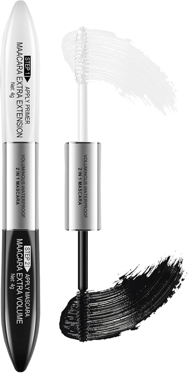 2in1 Black and White Mascara Set Waterproof SmudgeProof Formula for Long Voluminous Lashes Fine Brush for Precise Application Hypoallergenic Eye Makeup for Sensitive Eyes