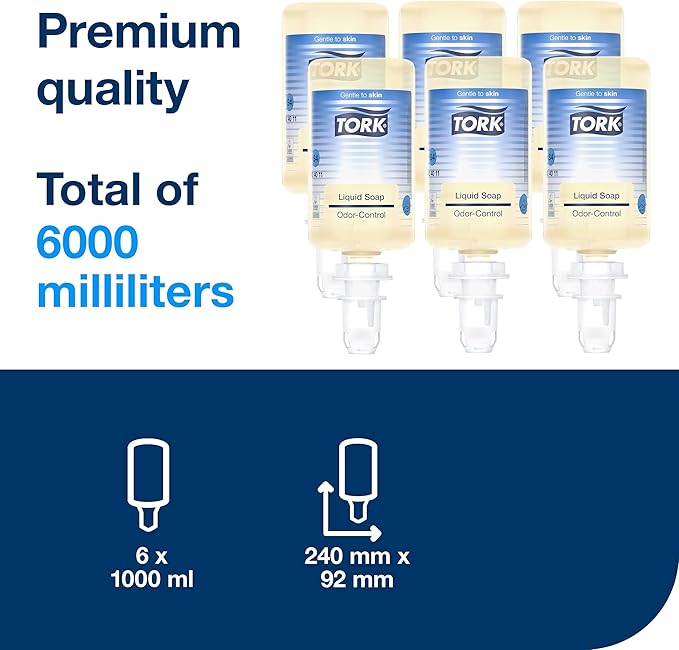 Tork OdourControl Liquid Soap Removes food odours gentle on skin dermatologically tested 6 x 1000ml bottles Compatible with Tork S4 systems 424011 - Image 2