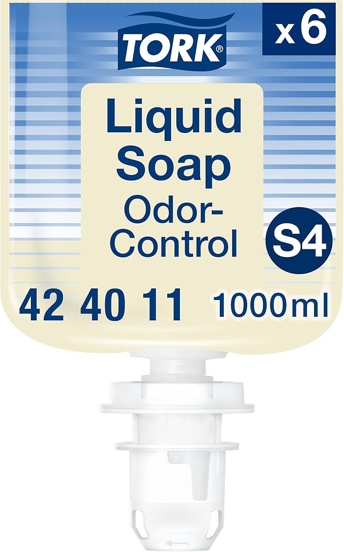 Tork OdourControl Liquid Soap Removes food odours gentle on skin dermatologically tested 6 x 1000ml bottles Compatible with Tork S4 systems 424011 - Image 1