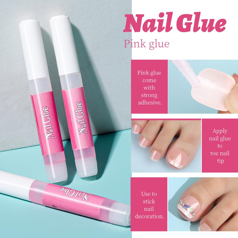 Teenitor 144pcs Press on Toenails for Women, 6 Sets French Tip Toe Press on Nails, Toe Nail Tips Fake Toenails, Fake Toe Nails Glue on Toe Nails Press on - Image 4