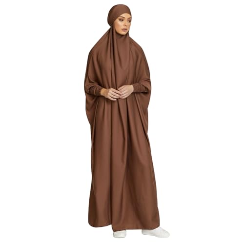 IKADEX Jilbab for Muslim Women Hooded Abaya Kaftan Dress Hijab Chador One-Piece Loose Fit Arabic Islamic Prayer Robe Coffee - Image 1