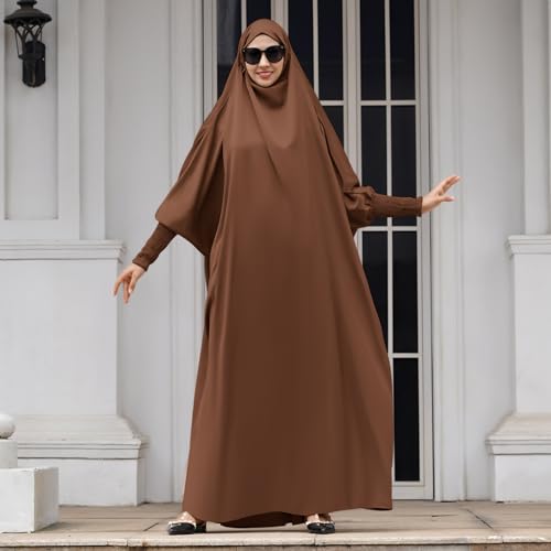 IKADEX Jilbab for Muslim Women Hooded Abaya Kaftan Dress Hijab Chador One-Piece Loose Fit Arabic Islamic Prayer Robe Coffee - Image 5
