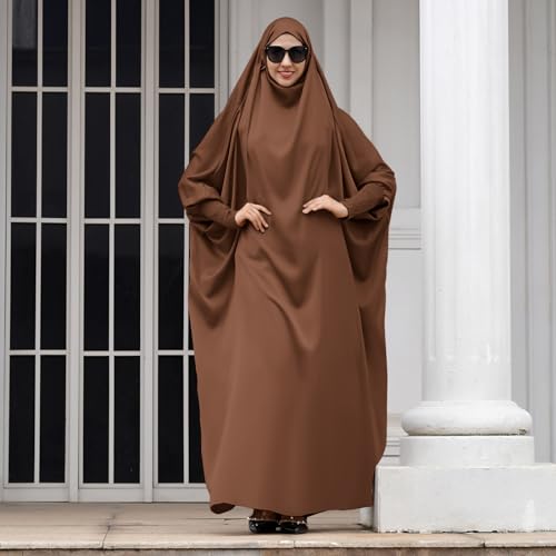 IKADEX Jilbab for Muslim Women Hooded Abaya Kaftan Dress Hijab Chador One-Piece Loose Fit Arabic Islamic Prayer Robe Coffee - Image 3