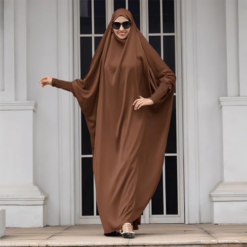 IKADEX Jilbab for Muslim Women Hooded Abaya Kaftan Dress Hijab Chador One-Piece Loose Fit Arabic Islamic Prayer Robe Coffee - Image 4