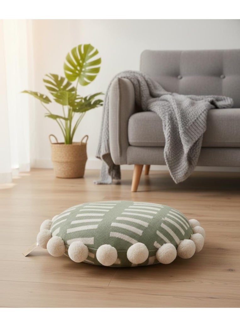 أي كي دي سي وسادة ديكور دائرية عصرية ثنائية اللون من AKDC - تنجيد قطني أخضر وكريمي، 40 سم - Image 2