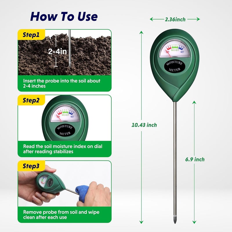 iPower iPower Soil Moisture Meter Plant Water Monitor Hygrometer Sensor for Garden Lawn Farm Indoor  Outdoor Cared 2 Pack - Image 2