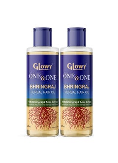 GLOWY One&One Bhringraj Herbal Hair Oil With Bhringraj And Amla Extracts (Pack Of 2) - Maha Bhringraj Hair Oil For Hair Fall And Dandruff (200Ml)  - Image 1