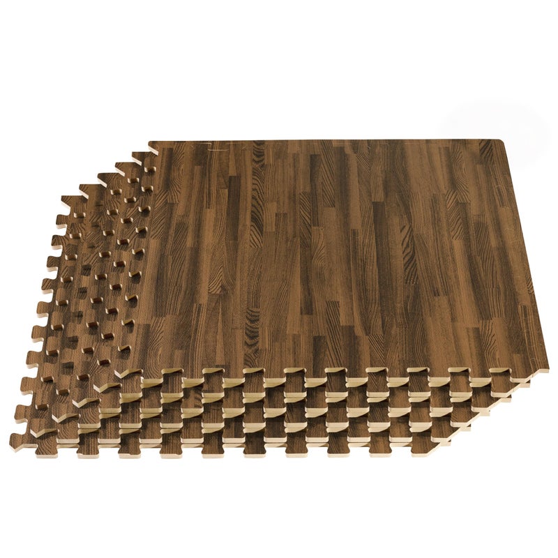 Forest Floor 3/8 Inch Thick Printed Foam Tiles, Premium Wood Grain Interlocking Foam Floor Mats, Anti-Fatigue Flooring â€“ Stylish Flooring Solution, Walnut, 24 Sq Ft