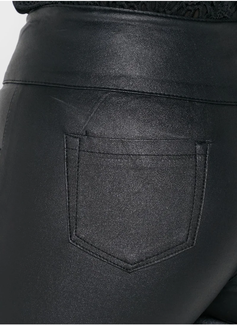 QUIZ Coated Pu Side Crochet Detail Pants