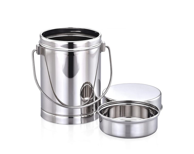 Expresso Stainless Steel 2 in 1 Multipurpose Milk CanChutney n Sambhar Barni with Handle Steel Inner Separator Cup Small DABBA 1350 ML AND INSIDE CUP 250 ML - Image 2