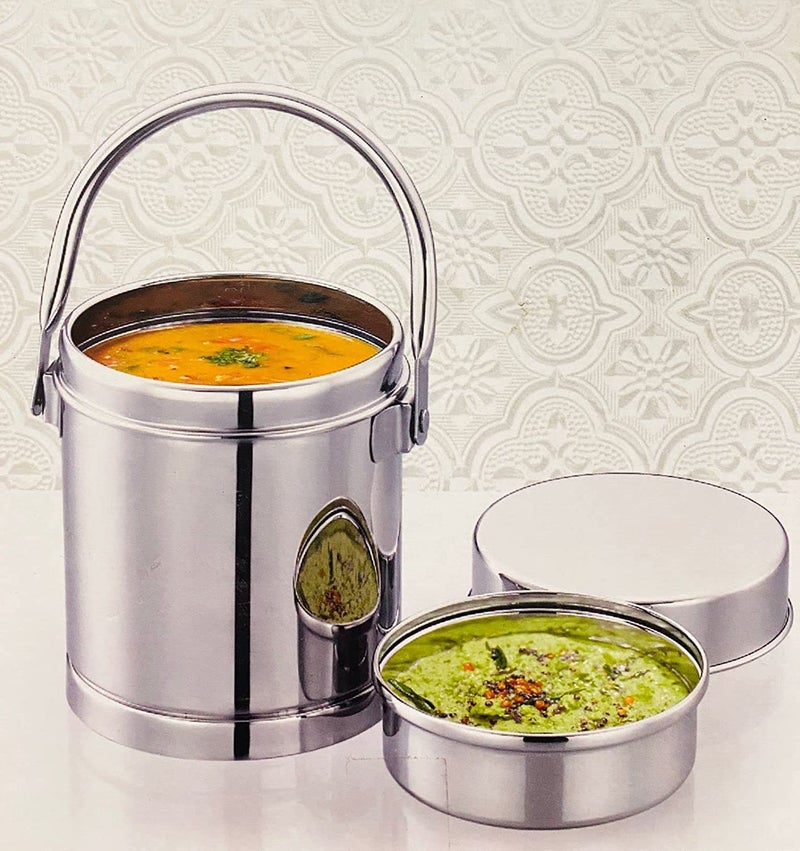Expresso Stainless Steel 2 in 1 Multipurpose Milk CanChutney n Sambhar Barni with Handle Steel Inner Separator Cup Small DABBA 1350 ML AND INSIDE CUP 250 ML - Image 3