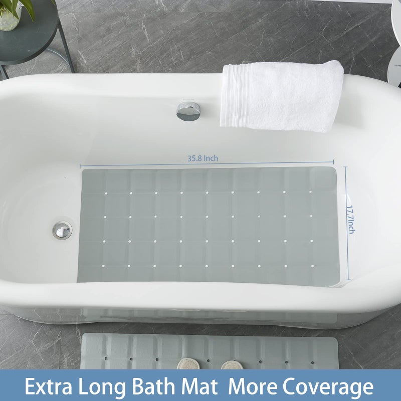 Webos Foldable Silicone Bathtub Mat: Jumbo Size Heavy Duty Safety Bath Mat for Tub Without Suction Cups Non Slip Bath & Shower Mat for Textured, Reglazed, Refinished Tub (Grey, 35.8 x 17.7) - Image 2