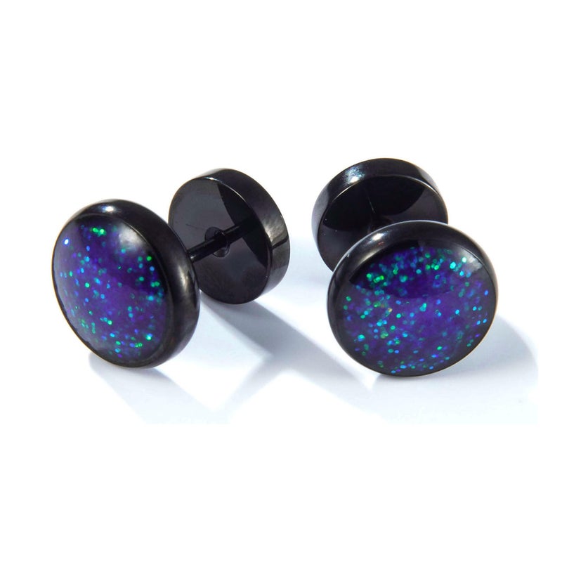 VOLUKA Surgical Stainless Steel Stud Earrings for Women Men Black Gold Plated Fluorescent Flat Back Hypoallergenic Earrings Suitable for Sensitive Ears - Image 1
