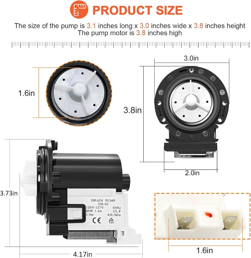 Beaquicy 𝟮𝟬𝟮𝟱 𝗨𝗽𝗴𝗿𝗮𝗱𝗲 4681EA2001T Washer Drain Pump Motor Replace for Kenmore&LG Washer Replacement AP5328388 4681EA1007G for Drain Pump Washing Machine WM2101HW WM3270CW WM3431HS - Image 4