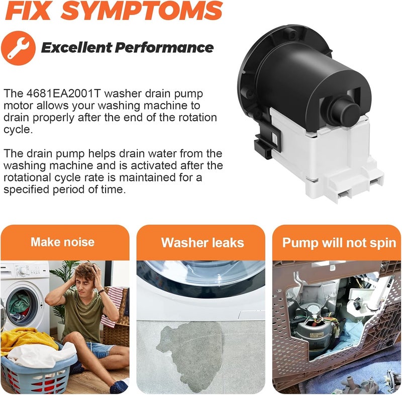 Beaquicy 𝟮𝟬𝟮𝟱 𝗨𝗽𝗴𝗿𝗮𝗱𝗲 4681EA2001T Washer Drain Pump Motor Replace for Kenmore&LG Washer Replacement AP5328388 4681EA1007G for Drain Pump Washing Machine WM2101HW WM3270CW WM3431HS - Image 3