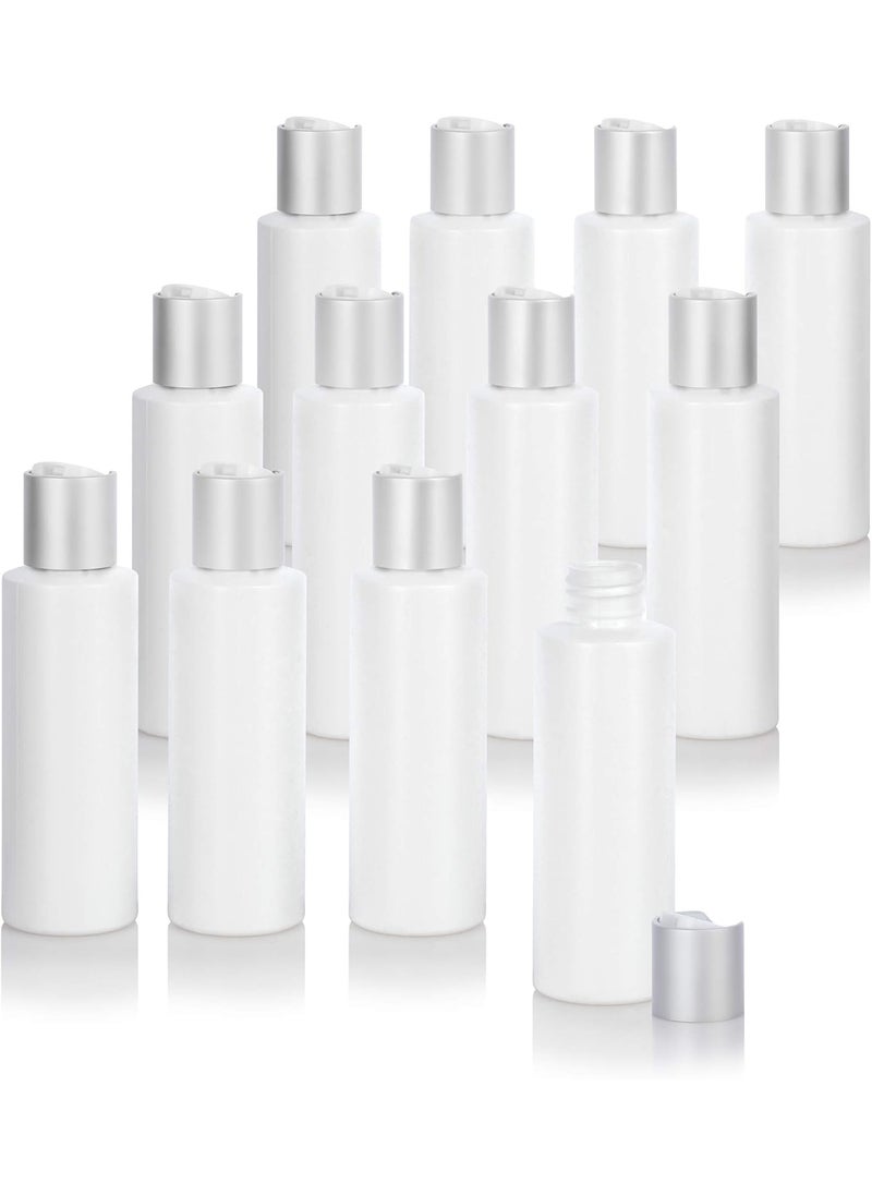 JUVITUS JUVITUS 4 oz / 120 ml White Plastic HDPE Refillable Cylinder Squeeze Bottle with Silver Disc Cap (12 Pack) 